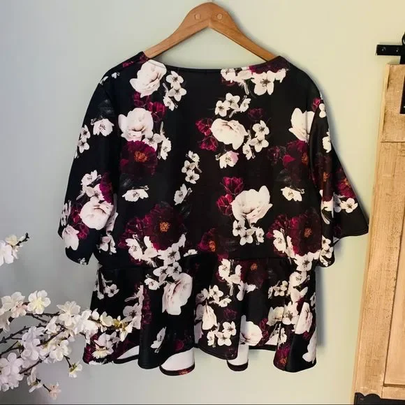 Simply Be Floral Scuba Peplum Wrap Top Size 28 - Picture 5 of 6
